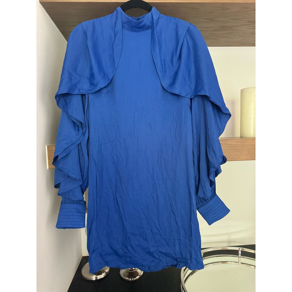 Farm Rio Bright Blue Backless Ruffled Sleeve Mini Dress - Picture 2 of 8